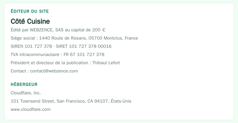 Coordonnées légales de l&rsquo;éditeur et de l&rsquo;hébergeur du site