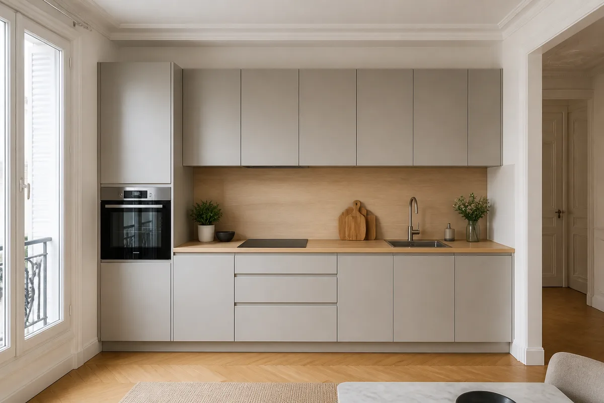 Cuisine linéaire compacte dans un appartement ancien